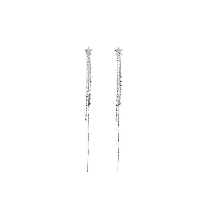Long Drop Little Stars Silver Earrings