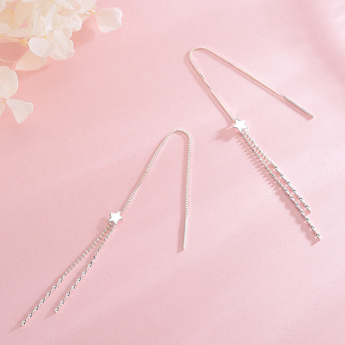 Long Drop Little Stars Silver Earrings