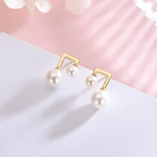 Silver Note Pearl Earrings