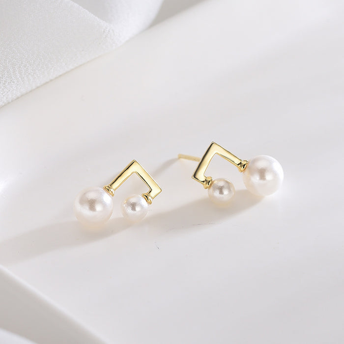Silver Note Pearl Earrings