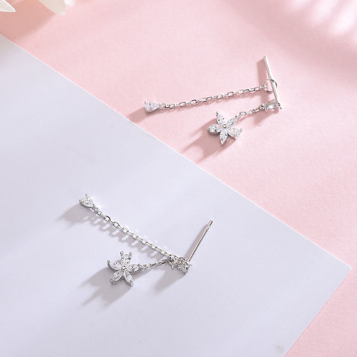 Diamonds Five Petals Flower Earrings