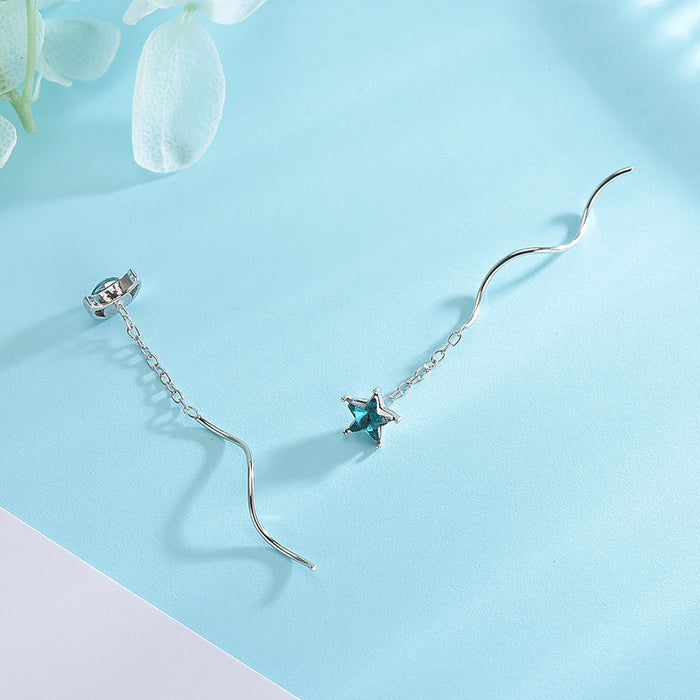 Blue Star-Moon Gem Earrings