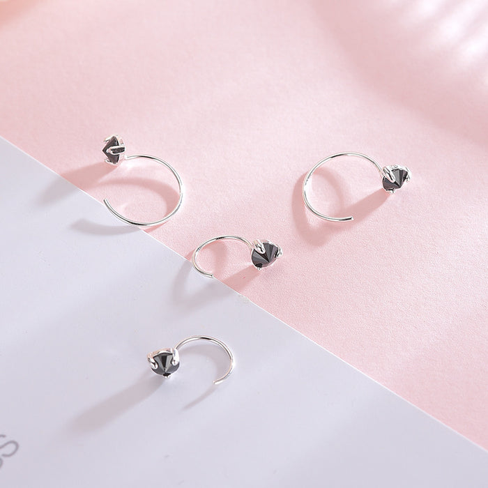 Triangle Single Black Diamond Earrings