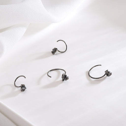 Triangle Single Black Diamond Earrings