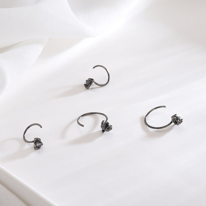 Triangle Single Black Diamond Earrings
