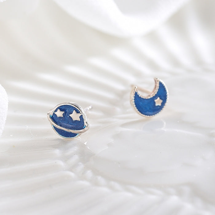 Blue Moon Planet Asymmetrical Earrings
