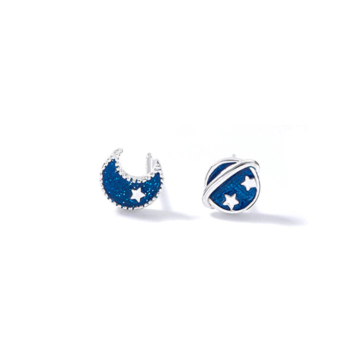 Blue Moon Planet Asymmetrical Earrings