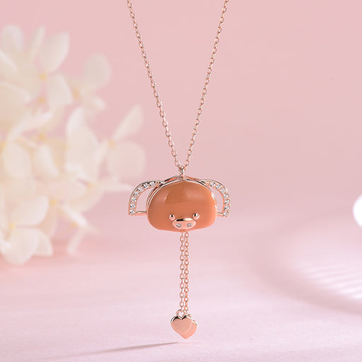 Brown Piglet Necklace (Movable Ear)