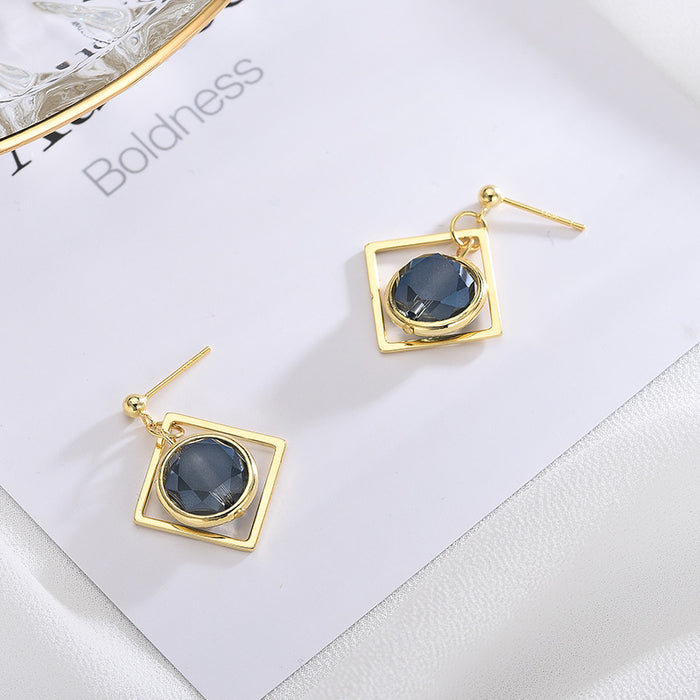 Deep-Ocean Hexagon Gem Earrings