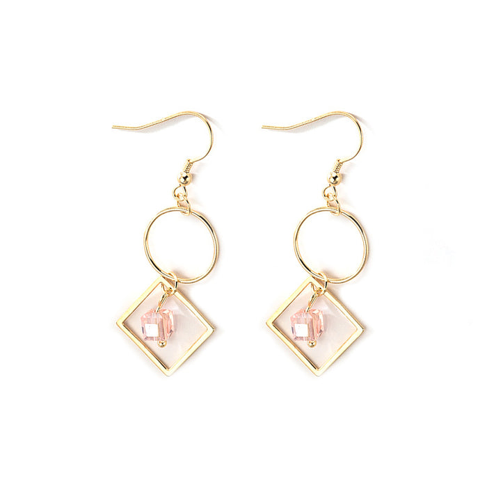 Gold Asymmetric Pink Gem Earrings