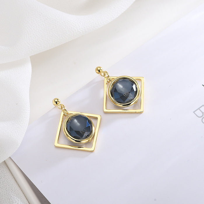 Deep-Ocean Hexagon Gem Earrings