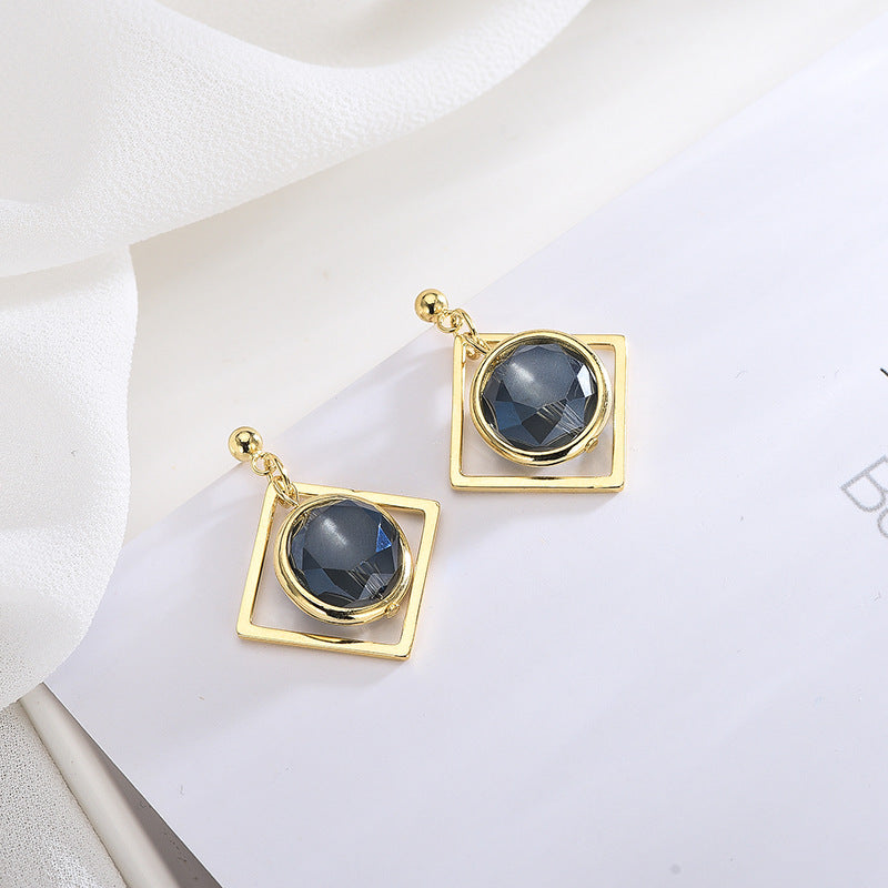 Deep-Ocean Hexagon Gem Earrings