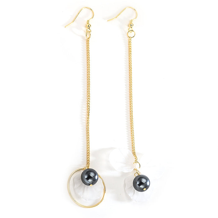 Grey Pearl Drop Gold Earrings