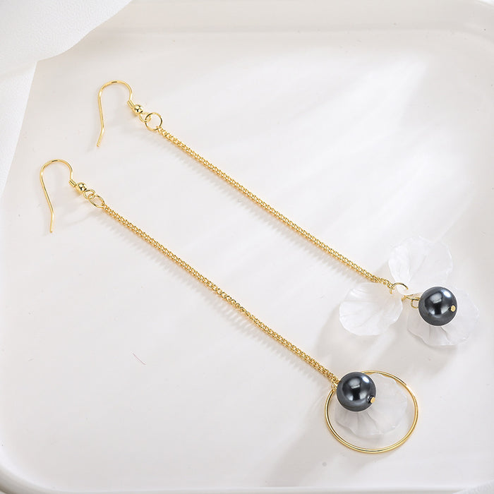 Grey Pearl Drop Gold Earrings