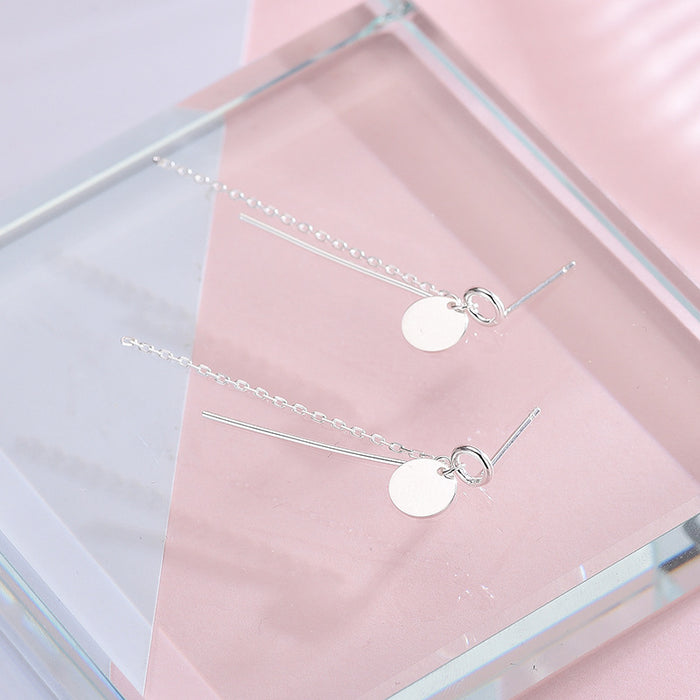 Silver Round Tassel Long Drop Earrings