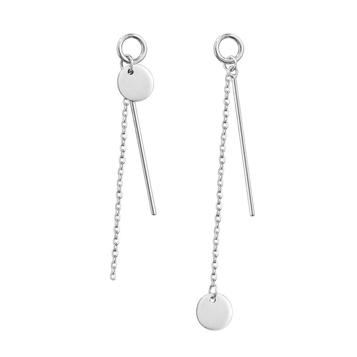 Silver Round Tassel Long Drop Earrings