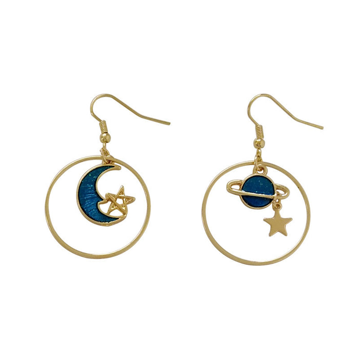 Blue Moon Planet Gold Earrings
