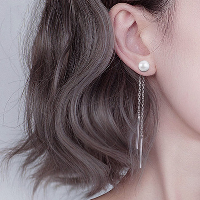 Pearl Tassel Long Drop Earrings