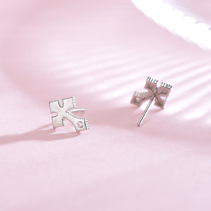 Sterling Silver Diamond Cross Earrings