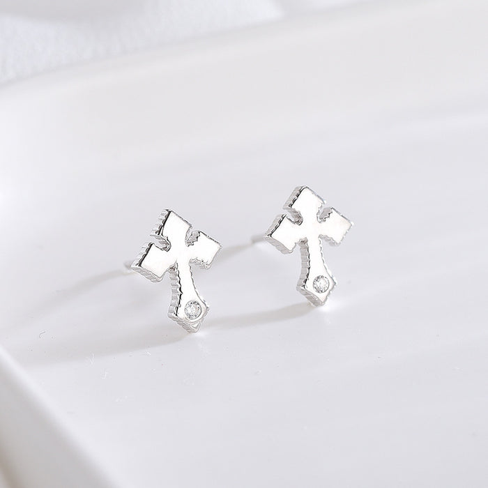 Sterling Silver Diamond Cross Earrings