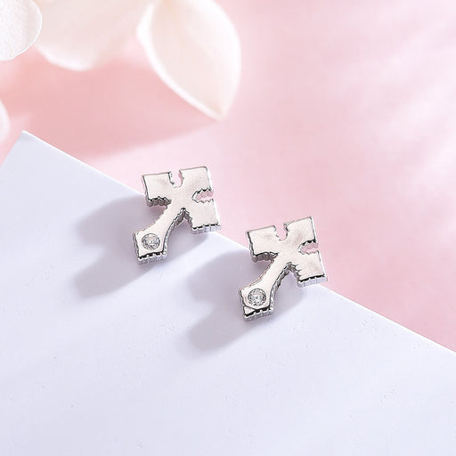 Sterling Silver Diamond Cross Earrings