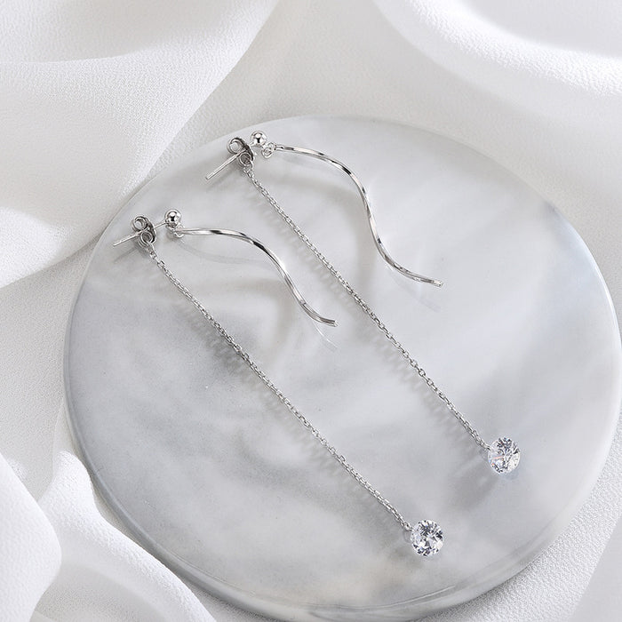 Spiral Tassel Diamond Curve Earrings