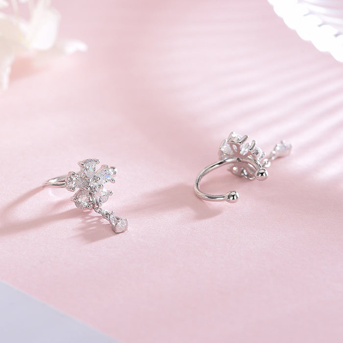 Diamond Silver Flower Ear Hooks