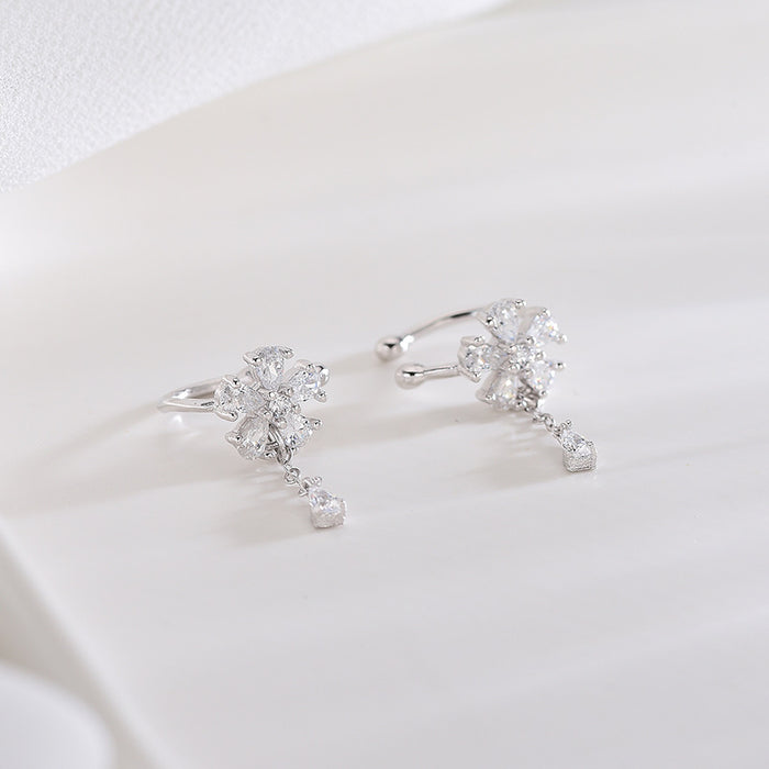 Diamond Silver Flower Ear Hooks