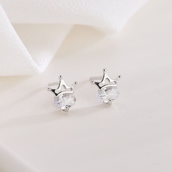 Crown Diamond Silver Earrings