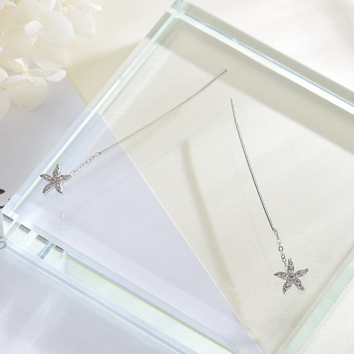 Diamond Starfish Long Drop Earrings