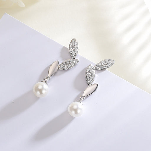 Diamond leaves Pearl Earrings