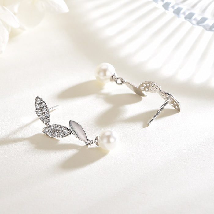 Diamond leaves Pearl Earrings