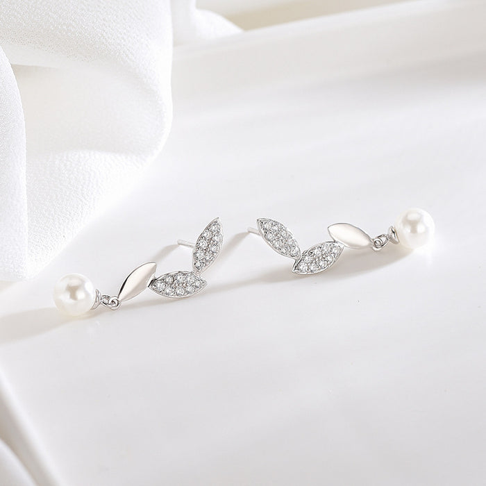Diamond leaves Pearl Earrings