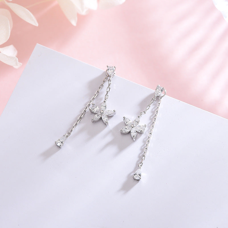 Diamonds Five Petals Flower Earrings