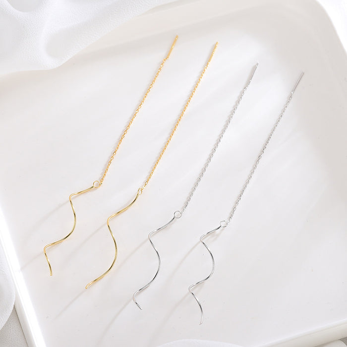 Long Drop Wave Earrings