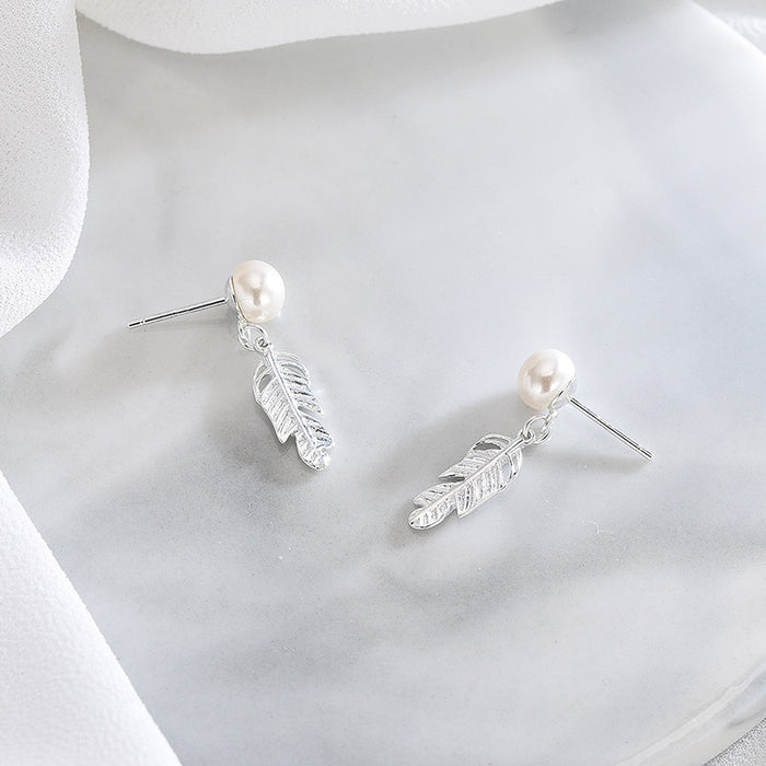 Pearl Literary Feather Earrings