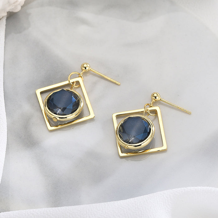 Deep-Ocean Hexagon Gem Earrings