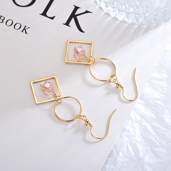 Gold Asymmetric Pink Gem Earrings