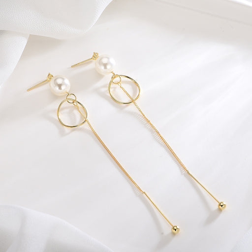 Minimalist Long Drop Pearl Earrings