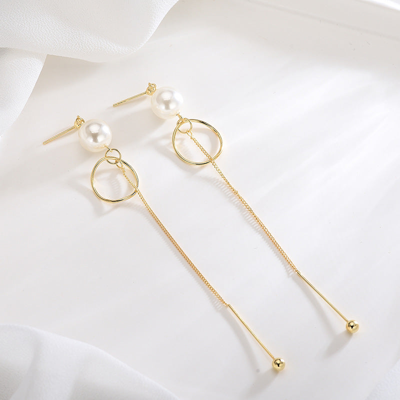 Minimalist Long Drop Pearl Earrings