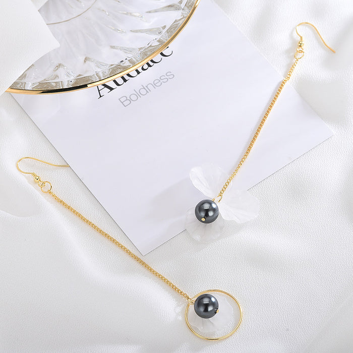 Grey Pearl Drop Gold Earrings