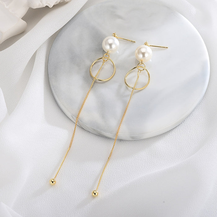 Minimalist Long Drop Pearl Earrings