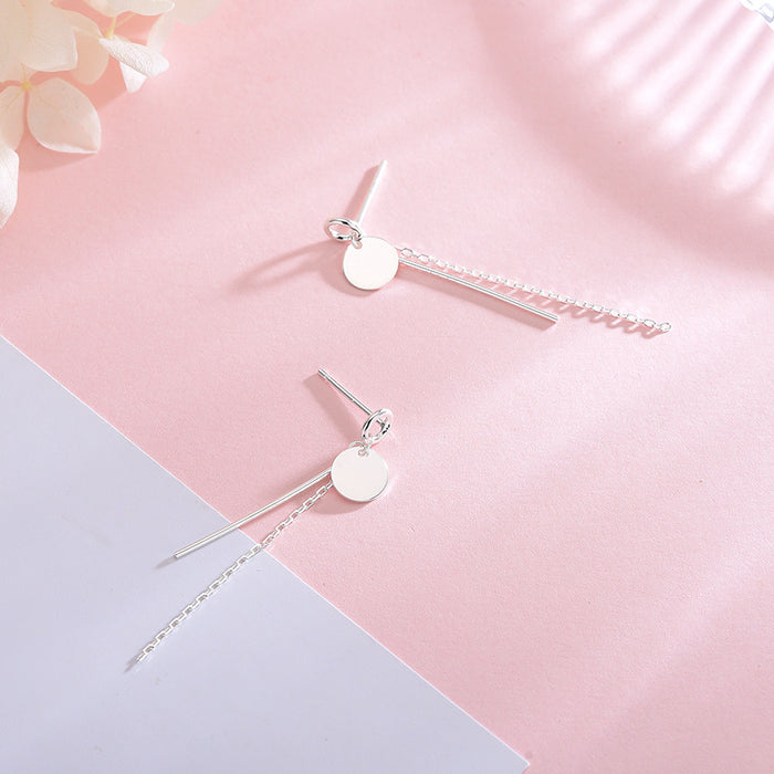 Silver Round Tassel Long Drop Earrings