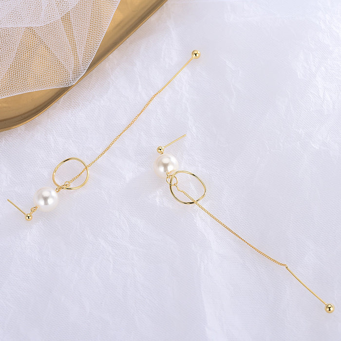 Minimalist Long Drop Pearl Earrings