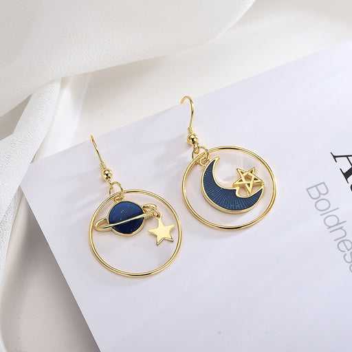 Blue Moon Planet Gold Earrings