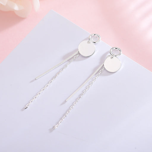 Silver Round Tassel Long Drop Earrings