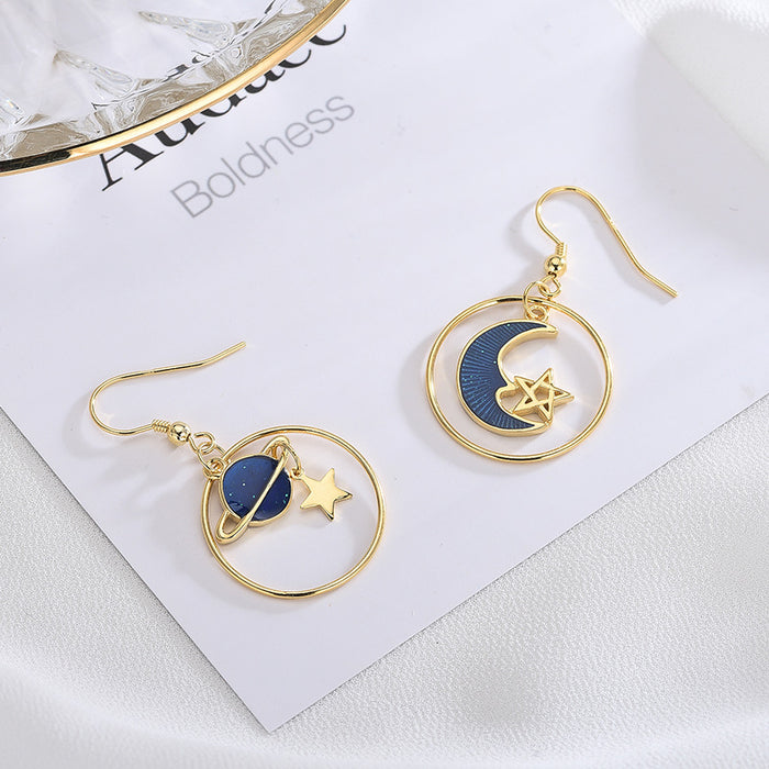 Blue Moon Planet Gold Earrings