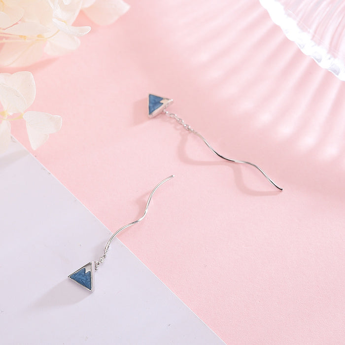 Geometric Blue Triangle Earrings