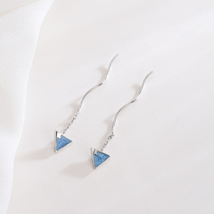 Geometric Blue Triangle Earrings