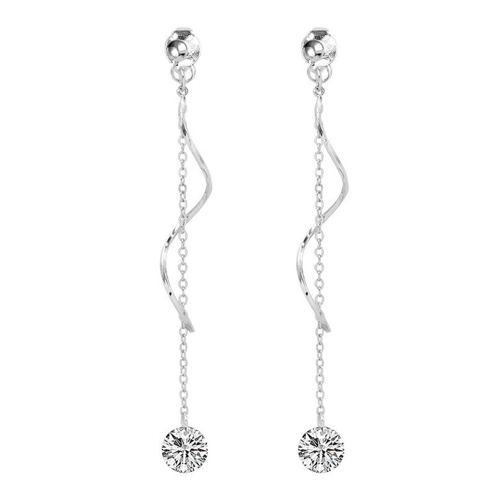 Spiral Tassel Diamond Curve Earrings